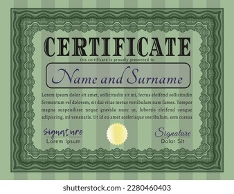 Green Sample Certificate.  Lovely design.  With background.  Vector illustration. 