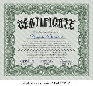 Green Sample Certificate. Modern design. Vector illustration. With quality background. 