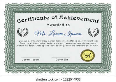 Green Sample Certificate.  Modern design.  Easy to print.  Customizable, Easy to edit and change colors. 