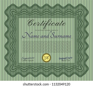 Green Sample Certificate. Money design. Customizable, Easy to edit and change colors. With complex background. 