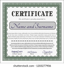 Green Sample Certificate. Money Pattern. Vector illustration. With great quality guilloche pattern. 