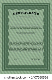 Green Sample Certificate. Money Pattern. With guilloche pattern. Customizable, Easy to edit and change colors. 