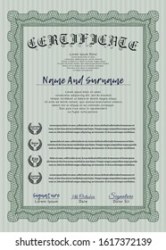 Green Sample Certificate. Money Pattern. With complex background. Detailed. 