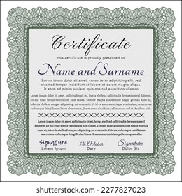 Green Sample Certificate.  Money Pattern.  Complex background.  Customizable, Easy to edit and change colors. 