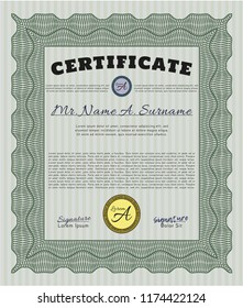 Green Sample Certificate. Money style design. Customizable, Easy to edit and change colors. With background. 