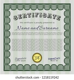 Green Sample Certificate. Perfect design. With guilloche pattern. Customizable, Easy to edit and change colors. 