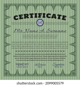 Green Sample Certificate.  Perfect design.  With complex background.  Detailed. 