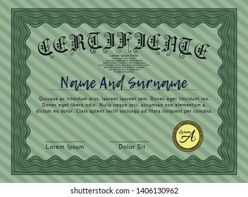 Green Sample Certificate. With quality background. Retro design. Detailed. 