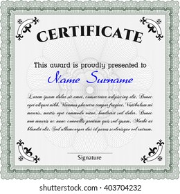 Green Sample Certificate. With quality background. Artistry design. Vector pattern that is used in money and certificate. 