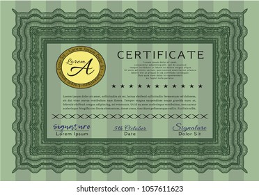Green Sample Certificate. Retro design. Detailed. With complex linear background. 