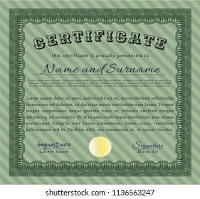 Green Sample Certificate. Retro design. Vector illustration. With linear background. 