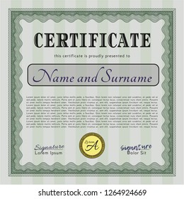 Green Sample Certificate. Sophisticated design. Detailed. With great quality guilloche pattern. 