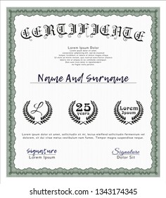 Green Sample Certificate. Sophisticated design. Vector illustration. With complex background. 