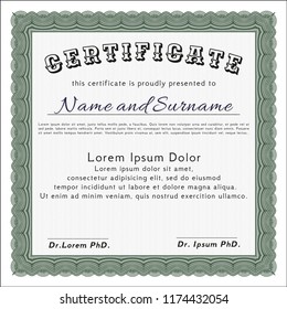Green Sample Certificate. Vector illustration. Complex background. Sophisticated design. 