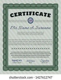 Green Sample Certificate. Vector illustration. With guilloche pattern and background. Sophisticated design. 