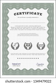 Green Sample Diploma. Artistry design. With guilloche pattern. Vector illustration. 