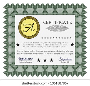 Green Sample Diploma. Artistry design. Detailed. Complex background. 