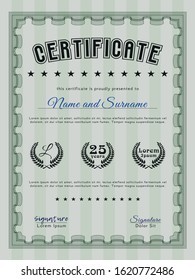 Green Sample Diploma. Artistry design. With guilloche pattern and background. Customizable, Easy to edit and change colors. 