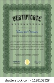 Green Sample Diploma. With background. Detailed. Money style design. 