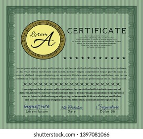 Green Sample Diploma. With background. Detailed. Good design. 