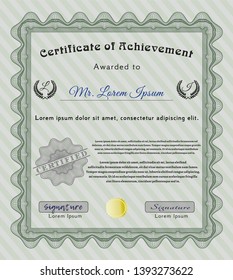 Green Sample Diploma. With background. Elegant design. Detailed. 