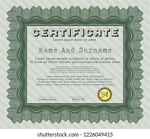 Green Sample Diploma. With background. Good design. Vector illustration. 