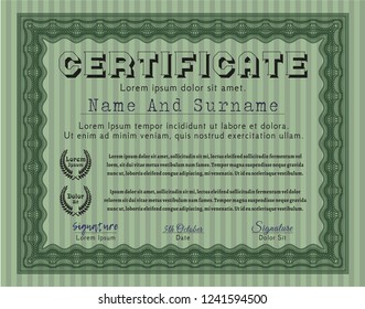 Green Sample Diploma. With background. Nice design. Detailed. 