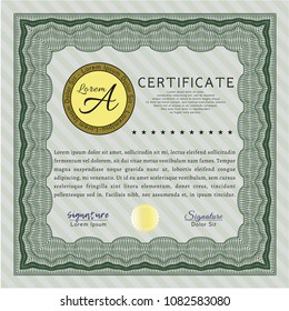 Green Sample Diploma. With background. Retro design. Vector illustration. 