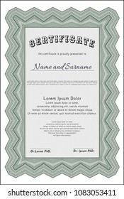  Green Sample Diploma. With complex background. Vector illustration. Beauty design. 