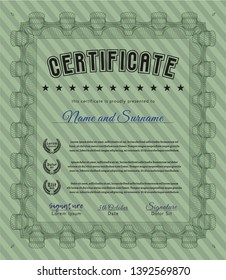 Green Sample Diploma. With complex background. Vector illustration. Cordial design. 