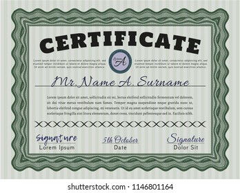 Green Sample Diploma. With complex linear background. Detailed. Perfect design. 