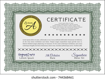 Green Sample Diploma. With complex linear background. Detailed. Modern design. 