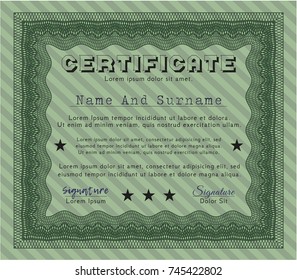 Green Sample Diploma. Cordial design. With linear background. Vector illustration. 