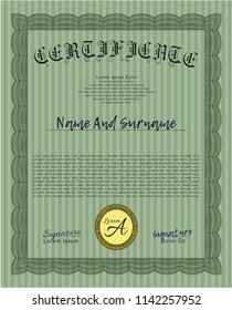 Green Sample Diploma. Customizable, Easy to edit and change colors. With guilloche pattern. Money Pattern. 