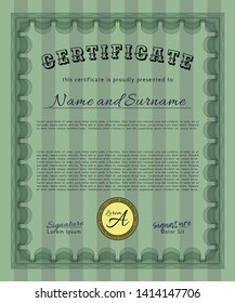 Green Sample Diploma. Customizable, Easy to edit and change colors. With complex linear background. Good design. 