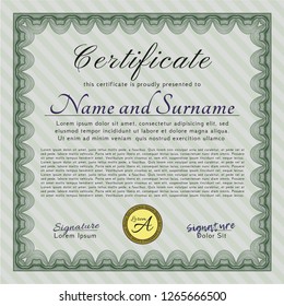 Green Sample Diploma. Detailed. Complex background. Money Pattern design. 