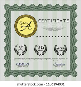 Green Sample Diploma. Detailed. With guilloche pattern. Money style design. 