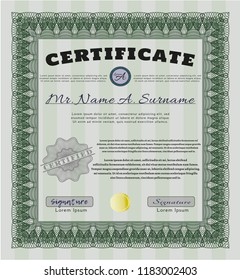 Green Sample Diploma. Detailed. Printer friendly. Retro design. 