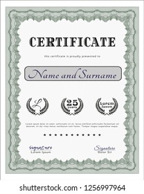 Green Sample Diploma. Detailed. Printer friendly. Money design. 