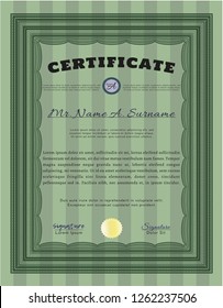 Green Sample Diploma. Easy to print. Cordial design. Detailed. 