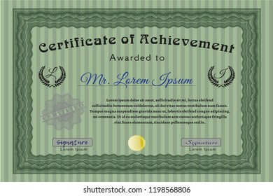 Green Sample Diploma. Elegant design. Detailed. With linear background. 