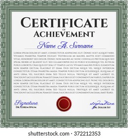 Green Sample Diploma. Elegant design. With complex linear background. Vector certificate template. 