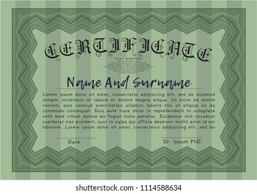 Green Sample Diploma. Excellent design. With great quality guilloche pattern. Detailed. 