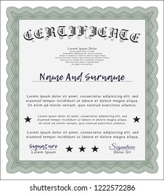 Green Sample Diploma. Excellent design. With great quality guilloche pattern. Detailed. 