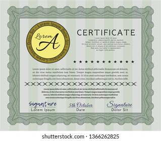 Green Sample Diploma. Excellent design. With guilloche pattern and background. Detailed. 