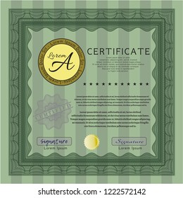 Green Sample Diploma. Good design. With linear background. Vector illustration. 