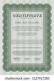 Green Sample Diploma. With great quality guilloche pattern. Detailed. Artistry design. 