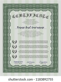 Green Sample Diploma. With great quality guilloche pattern. Money Pattern design. Customizable, Easy to edit and change colors. 