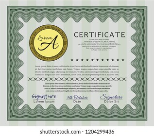 Green Sample Diploma. With great quality guilloche pattern. Detailed. Money design. 