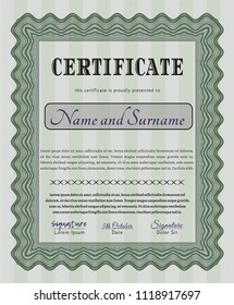 Green Sample Diploma. With guilloche pattern. Customizable, Easy to edit and change colors. Money Pattern. 